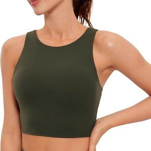 CRZ YOGA Butterluxe Racerback High Neck Longline Sports Bras Olive Green Large